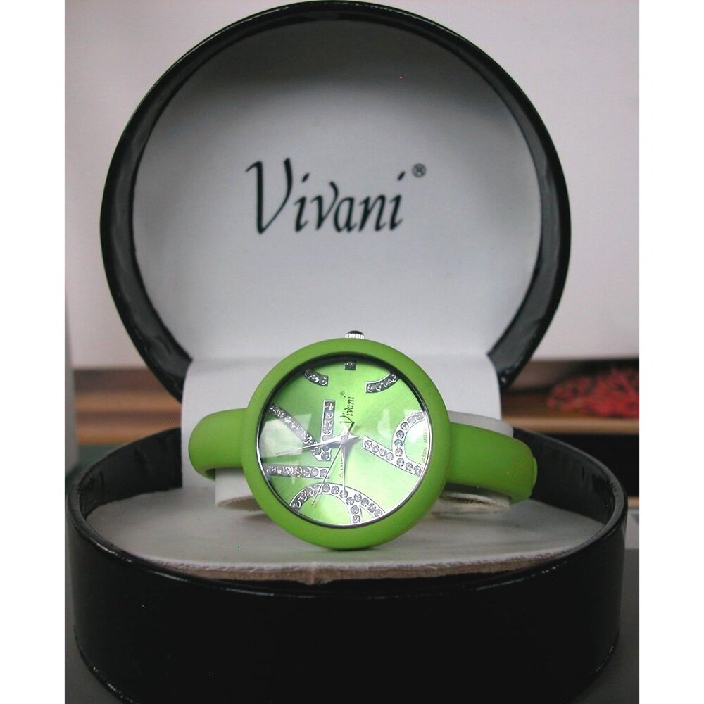Vivani Womens Green Crystal-Accented Watch With Stainless Steel Back